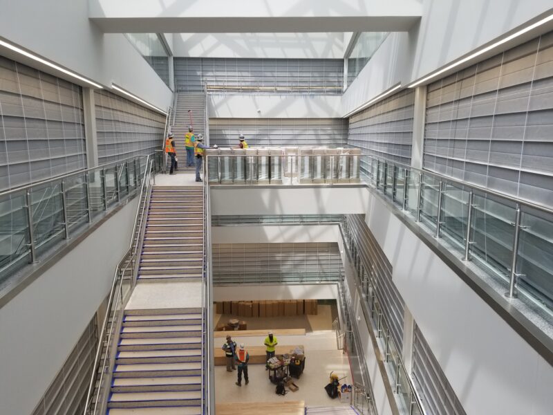 Griesenbeck team tests the Smoke Guard curtains installed at Texas A&M University Zachry Engineering Building.